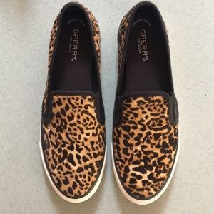 Sperry Cheetah calf hair loafers